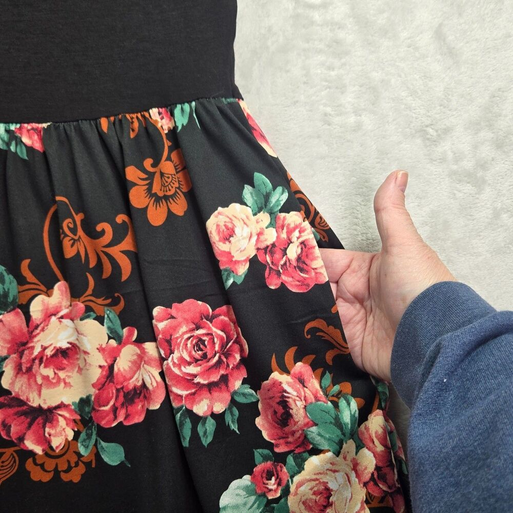 Grecerelle Women’s Large Short Sleeve Crewneck Flowy Long Dress Pockets Floral - Picture 3 of 6